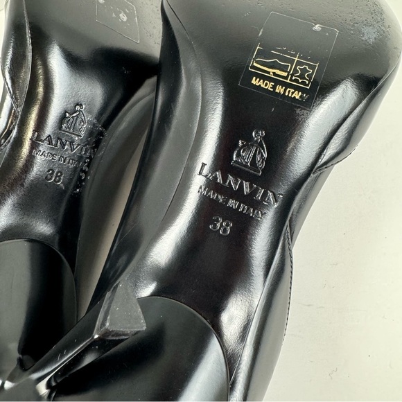 Lanvin Paris Black Pump Heels Leather Asymmetrical Cutout Italy US 7 - Picture 11 of 12